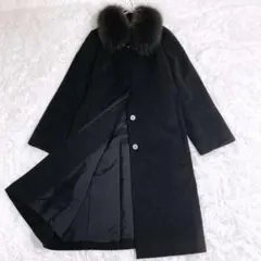 カシミヤ100 %ロングコート　ブラック　高級　ブルーフォックス　ファー極美品