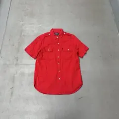 90s POLO SPORT 赤色　半袖　ワークシャツ　コットンシャツ　メンズ