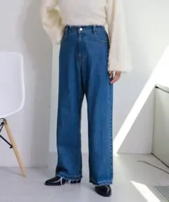 カスタネ　ハイウエスト　ストレート　デニムパンツ　ネイビー　レディース　1