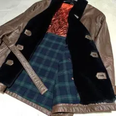 希少【FESTAUOMO】✦ 羊革 レザー ダブル チェスター コート 腰ベルト