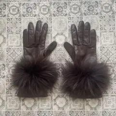 【イタリア製】ヴィンテージ 本革レザー 手袋 リアルファー ブラウン 裏起毛