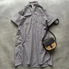 人気 ダントン 希少カラー チェック コットン ワンピース ブラウン系 36