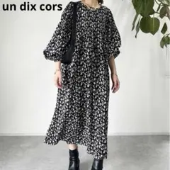 un dix corsアンディコール 単色花柄プリーツロングワンピース ブラック