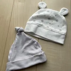 ベビー用耳付き帽子とラベンダー帽子セット