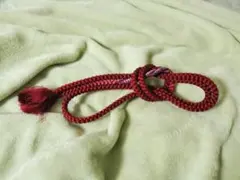 赤い編み込み帯締め フリンジ付き 丸紐 正絹