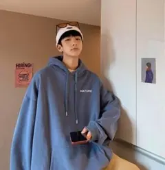 ワンポイントプリントプルオーバーパーカー L ユニセックス ライトブルー 新品