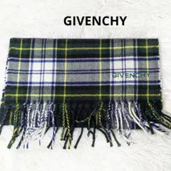 ジバンシー　GIVENCHY　タータン　チェック　ウール　マフラー　グリーン
