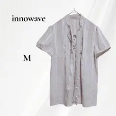 innowave 半袖ブラウス ストライプ フリル ベージュ フェミニン Mのサムネイル