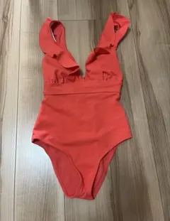 フリル ワンピース水着　赤　レースアップのサムネイル