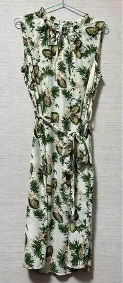 【中古】ノースリーブワンピース/ボタニカル柄 /LL