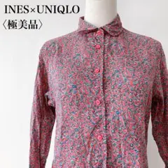 【極美品】　イネス×ユニクロ　フラワーモチーフ総柄コットン長袖シャツレッド