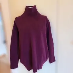パープル タートルネック ニットセーター