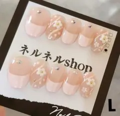 1614:ピンクフレンチに小さなお話とオーロラストーン光沢仕上げ☆Lサイズ