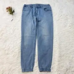 【M】ユナイテッドアローズ 裏起毛デニムジョガーパンツ 水色 ウエストゴム暖パン