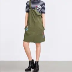 ◆ ZARA TRF パッチ付き フリンジ デニム サロペット ワンピース Sのサムネイル