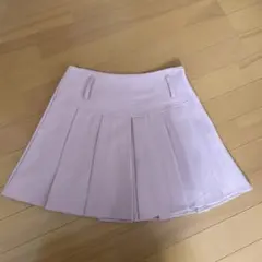 ピンク プリーツミニスカート ウエストタブ付きインパン付き
