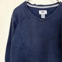 OLD NAVY 【M】Vネック リブニット風 ロングスリーブTシャツ ネイビー
