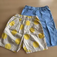 ハーフパンツ 2点セット ドット柄 デニム