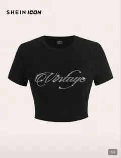 SHEIN ラインストーン　クロップTシャツ
