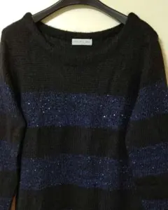 最終値下げしました❗️黒と青のストライプニットセーター