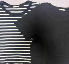 半袖Tシャツ 2枚セット ブラック ボーダー XLのサムネイル