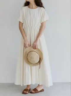 olun バルーンスリーブタックワンピース