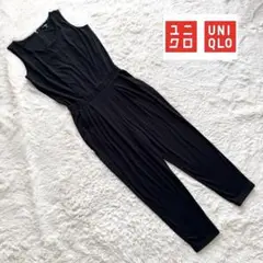 【ユニクロ】クルーネックオールインワン　黒　ノースリーブ　M カジュアル