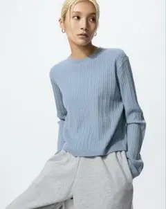 라이트 블루 리브 뜨개질 스웨터 미니 케이블 크루 넥 스웨터 블루 라이트 블루