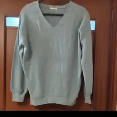 GUライトブルー Vネック ニットセーター 長袖