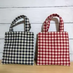 ミニトートバッグ(チェック)　2点セット ハンドメイドのサムネイル
