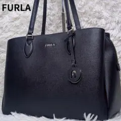 美品✨フルラ ミネルヴァ L トートバッグ レザー 黒 A4収納可 アーチロゴ
