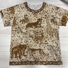 動物プリント 半袖Tシャツ ブラウン系