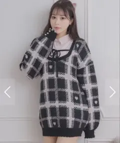 pium ハートチェックレイヤードニットワンピース