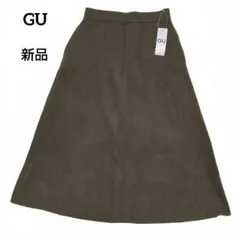 新品 GU ジーユー フレアミディニットスカート ブラウン L ウエストゴム