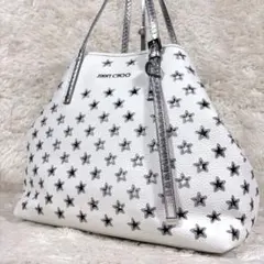 ジミーチュウ サシャ トートバッグ スター パンチング 星 A4 白 レザー 革
