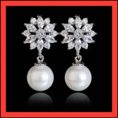 ジルコニア　イヤリング　結婚式　ブライダル　アクセサリー　パール　レディース