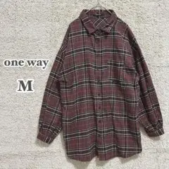 one way バーガンディ チェック柄 長袖シャツ（M）オシャレ トップス