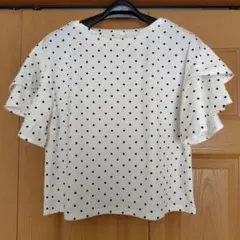 GU ホワイト・ドット フリル袖シャツ 半袖 M