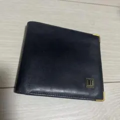 ダンヒル 二つ折財布 黒 ブラック レザー 本革 ロゴ プレート 金具 ゴールド