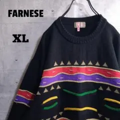 個性派古着★日本製 3D 立体 凸凹 デザインニット 丸首セーター 黒 XL相当