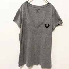トゥルーレリジョン Vネック 半袖 Tシャツ ラインストーン M 灰色 混紡 旅のサムネイル