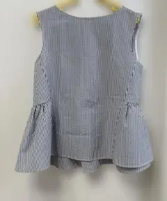 オペークドットクリップ　ストライプ　ノースリーブトップス　ペプラム