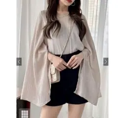 GRL 楊柳シフォンフレアスリーブスリットトップス[fo1712]グレージュ