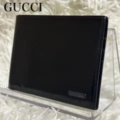 グッチ 二つ折り財布 ロゴ 金具 光沢 レザー 黒 コンパクトのサムネイル