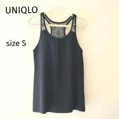 ユニクロ レース タンクトップ キャミソールブラック 黒　Sのサムネイル