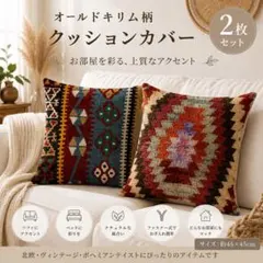 オールドキリム柄 クッションカバー 2枚セット 北欧 ヴィンテージ 幾何