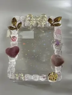 トレカケース ホイップデコ ハンドメイド 白 ピンク リボン B8