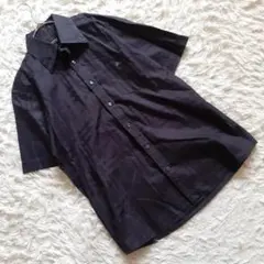 バーバリーブラックレーベル (2) シャドウチェック半袖シャツ ボタンダウン 黒