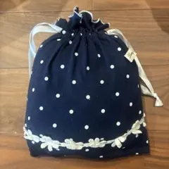 授乳ケープ ドット柄 巾着袋つき ネイビー