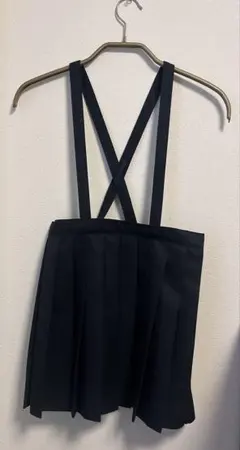 【美品】女の子 フォーマルプリーツスカート 120 ネイビー サスペンダー付き